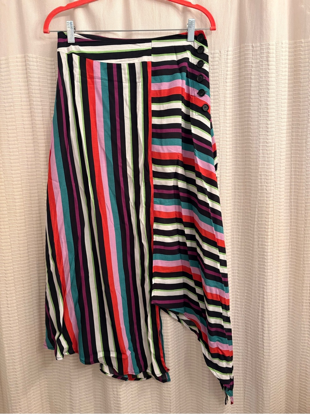 Topshop Multicolor Striped Asymmetric Midi Skirt